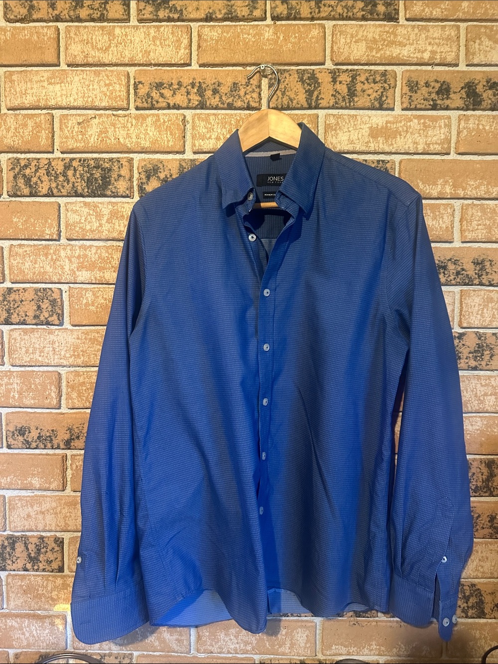 Jones New York Men's Dark Blue Micro-Pattern Dress Shirt